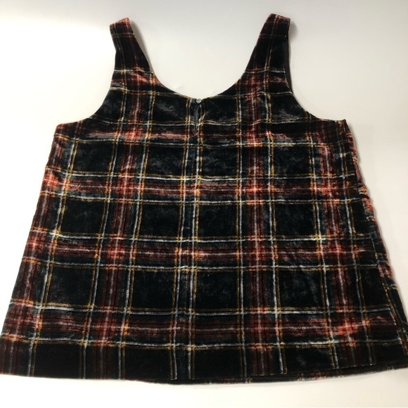 J Crew Stewart Black & Red Tartan Plaid Velvet Sleeveless Top Size 4 - Picture 5 of 10